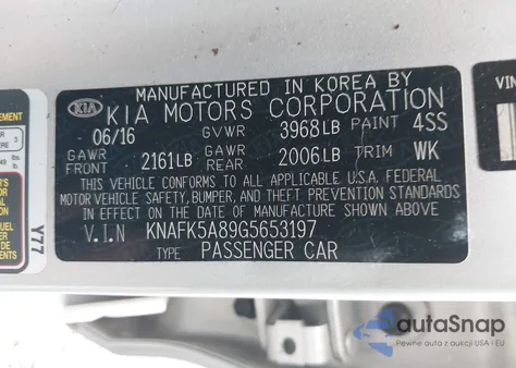 2016 Kia Forte Lx z USA, uszkodzony, nr VIN KNAFK5A89G5653197